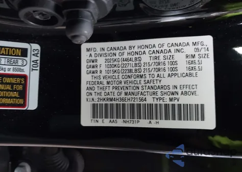 2014 Honda Cr-V Lx from USA, damaged, VIN 2HKRM4H36EH721564